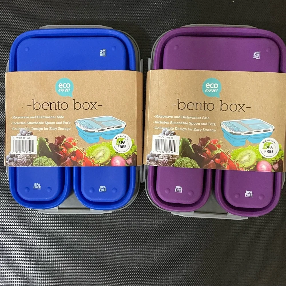 2sets Eco one Silicone Bento Box,Lunch Box storage organizer with 3 Compartments